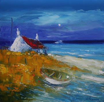 Croft and beached boat South Uist 16x16